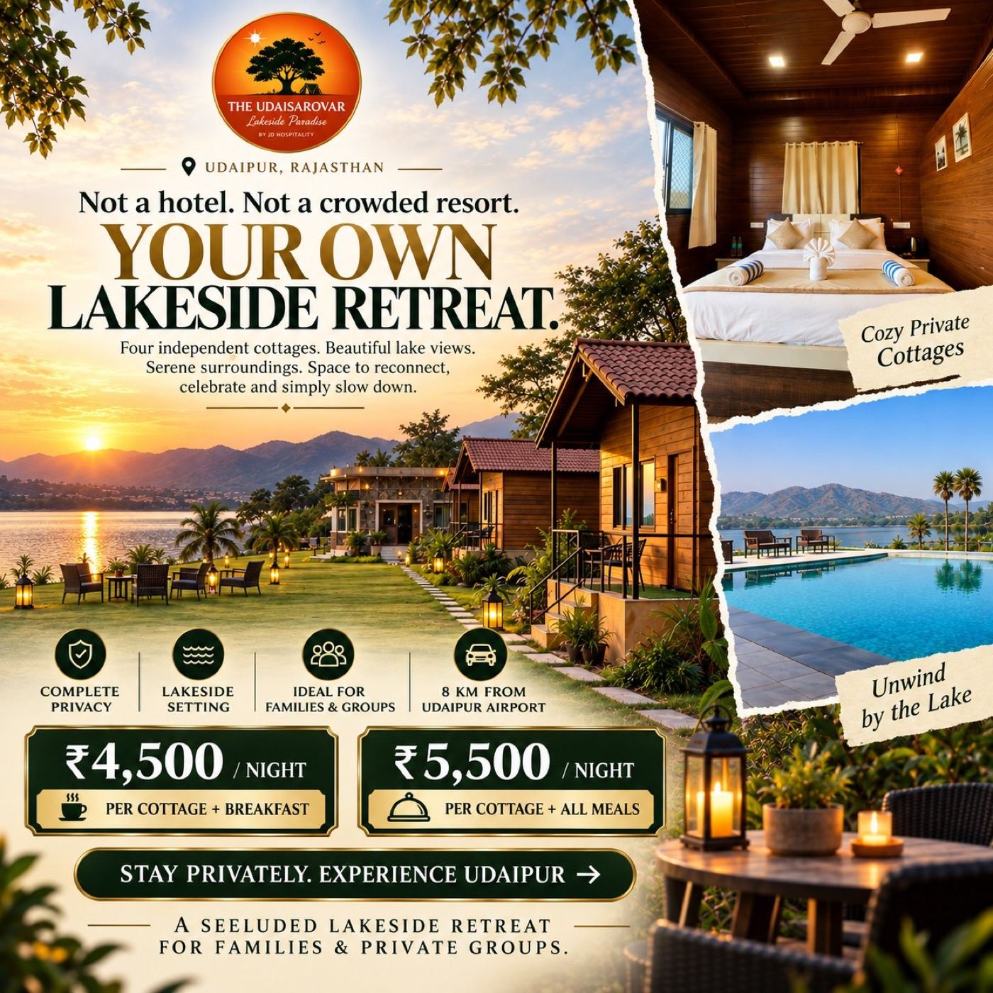 Not a hotel, not a crowded resort — your own lakeside retreat